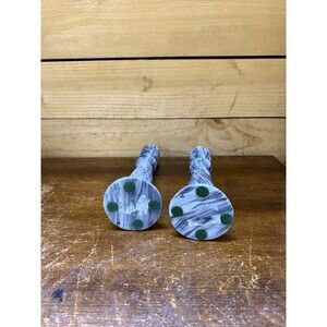 Pair Tall Gray Marble Alabaster Candlesticks Vintage Stone Candle Holders